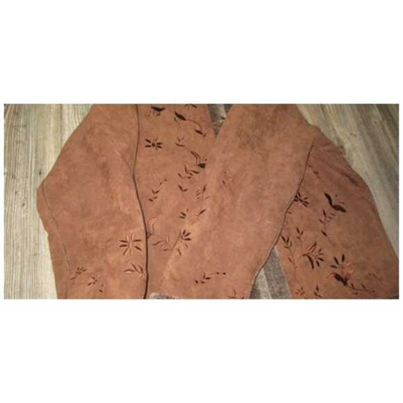 Relativity Small Brown Embroidered Sherpa Lined Faux Suede Coat Toggle Boho Y2K - Picture 13 of 15